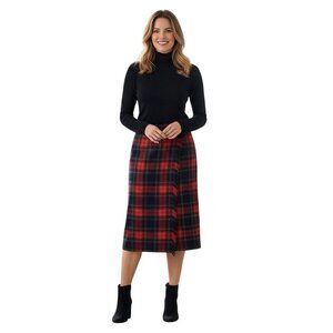 Rafaella Vintage Tartan Plaid Worsted Wool Wrap Midi Skirt Fringe Detail Size 14